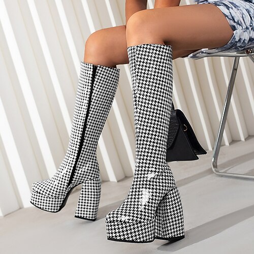 Women's Boots Knee High Boots Chunky Heel Round Toe Elegant Party Daily PU Leather Zipper Fall Winter Striped Black / White
Women's Boots Knee High Boots Chunky Heel Round Toe Elegant Party Daily PU Leather Zipper Fall Winter Striped Black / White