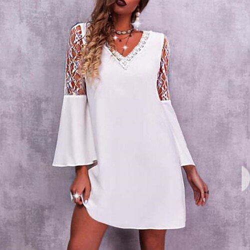 Women's Lace Dress A Line Dress Short Mini Dress White Long Sleeve Pure Color Lace Fall Winter V Neck Stylish Elegant Mature 2022 S M L XL XXL 3XL
Women's Lace Dress A Line Dress Short Mini Dress White Long Sleeve Pure Color Lace Fall Winter V Neck Stylish Elegant Mature 2022 S M L XL XXL 3XL
