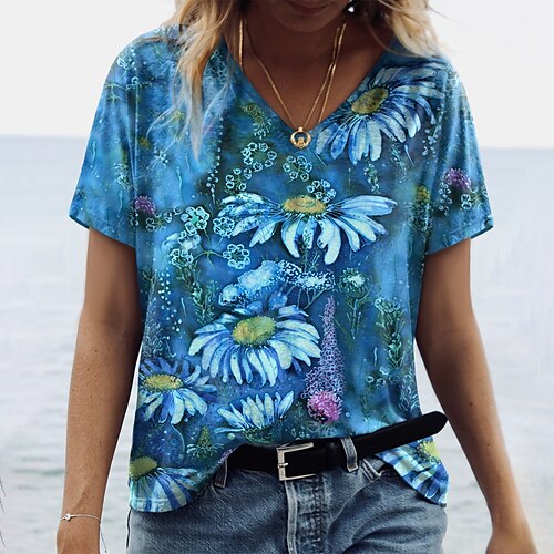 Women's T shirt Tee Floral Casual Holiday Weekend Floral Painting T shirt Tee Short Sleeve Print V Neck Basic Blue Purple Pink S / 3D Print
Women's T shirt Tee Floral Casual Holiday Weekend Floral Painting T shirt Tee Short Sleeve Print V Neck Basic Blue Purple Pink S / 3D Print
