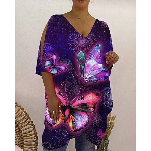 Women's T shirt Tee Butterfly Casual Weekend T shirt Tee Half Sleeve Cut Out Print V Neck Basic Purple S / 3D Print
Women's T shirt Tee Butterfly Casual Weekend T shirt Tee Half Sleeve Cut Out Print V Neck Basic Purple S / 3D Print