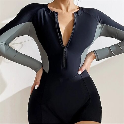 Women's Rash Guard One Piece Swimsuit UPF50 Breathable Quick Dry Long Sleeve Bodysuit Bathing Suit Front Zip Boyleg Swimming Surfing Beach Water Sports Patchwork Spring Summer Autumn / Lightweight
Women's Rash Guard One Piece Swimsuit UPF50 Breathable Quick Dry Long Sleeve Bodysuit Bathing Suit Front Zip Boyleg Swimming Surfing Beach Water Sports Patchwork Spring Summer Autumn / Lightweight