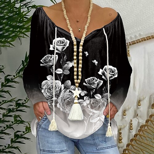 Women's Blouse Floral Daily Weekend Floral Blouse Shirt Long Sleeve Print V Neck Casual Streetwear Black S / 3D Print
Women's Blouse Floral Daily Weekend Floral Blouse Shirt Long Sleeve Print V Neck Casual Streetwear Black S / 3D Print