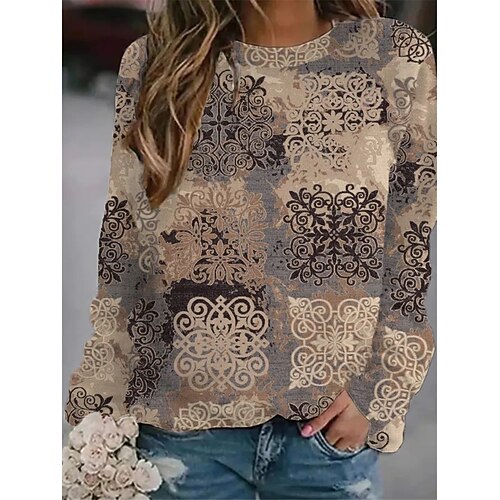 Women's Sweatshirt Ethnic Casual Patchwork Print Khaki Flower Loose Casual Round Neck Long Sleeve S M L XL XXL 3XL / 3D Print
Women's Sweatshirt Ethnic Casual Patchwork Print Khaki Flower Loose Casual Round Neck Long Sleeve S M L XL XXL 3XL / 3D Print