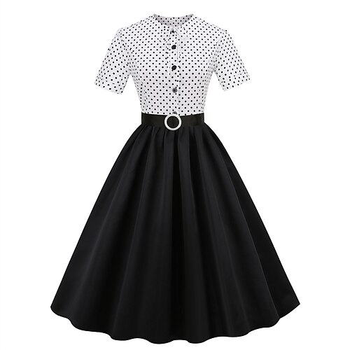 Women's A Line Dress Knee Length Dress Black And White Short Sleeve Polka Dot Patchwork Fake two piece Button Fall Spring Crew Neck Stylish Mature 2022 S M L XL
Women's A Line Dress Knee Length Dress Black And White Short Sleeve Polka Dot Patchwork Fake two piece Button Fall Spring Crew Neck Stylish Mature 2022 S M L XL