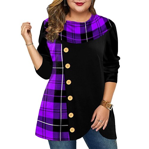 Women's Plus Size Tops Blouse Plaid Button Print Long Sleeve Crew Neck Casual Daily Vacation Polyester Fall Spring Blue Purple
Women's Plus Size Tops Blouse Plaid Button Print Long Sleeve Crew Neck Casual Daily Vacation Polyester Fall Spring Blue Purple