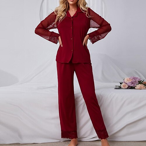 Women's Pajamas Sets Nighty Pjs 2 Pieces Pure Color Fashion Comfort Home Daily Polyester Lapel Long Sleeve Pant Button Fall Spring Red Black
Women's Pajamas Sets Nighty Pjs 2 Pieces Pure Color Fashion Comfort Home Daily Polyester Lapel Long Sleeve Pant Button Fall Spring Red Black