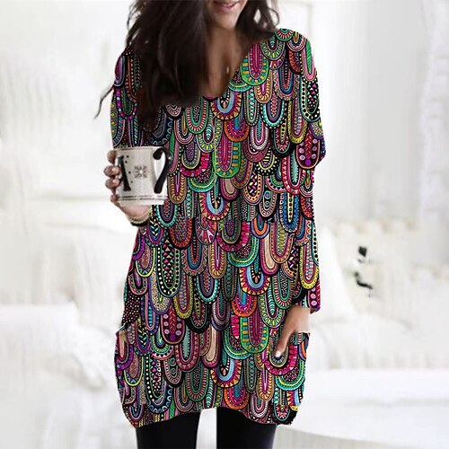 Women's Shift Dress Short Mini Dress Green Purple Long Sleeve Geometric Pocket Print Fall Winter V Neck Casual Mature 2022 S M L XL XXL 3XL
Women's Shift Dress Short Mini Dress Green Purple Long Sleeve Geometric Pocket Print Fall Winter V Neck Casual Mature 2022 S M L XL XXL 3XL