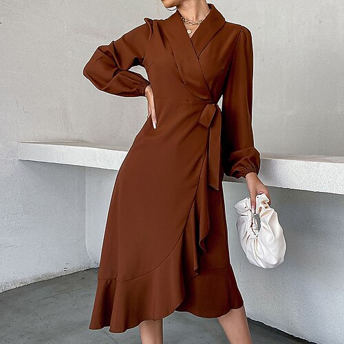 Women's A Line Dress Midi Dress Brown Long Sleeve Pure Color Ruffle Fall Winter V Neck Casual 2022 XS S M L
Women's A Line Dress Midi Dress Brown Long Sleeve Pure Color Ruffle Fall Winter V Neck Casual 2022 XS S M L