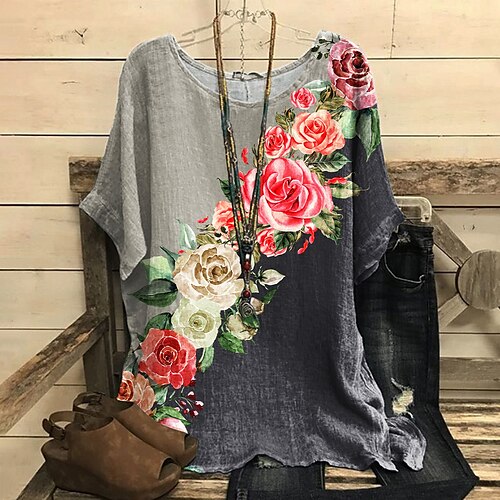 Women's Shirt Floral Daily Weekend Floral Shirt Short Sleeve Flowing tunic Print Round Neck Casual Streetwear Gray S / 3D Print
Women's Shirt Floral Daily Weekend Floral Shirt Short Sleeve Flowing tunic Print Round Neck Casual Streetwear Gray S / 3D Print