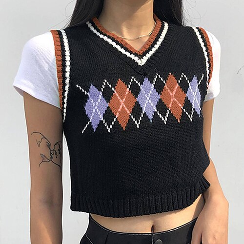 Women's Sweater Vest Jumper Crochet Knit Knitted Plaid V Neck Stylish Casual Daily Holiday Fall Winter Black With Brown S M L / Sleeveless / Sleeveless / Going out / Loose
Women's Sweater Vest Jumper Crochet Knit Knitted Plaid V Neck Stylish Casual Daily Holiday Fall Winter Black With Brown S M L / Sleeveless / Sleeveless / Going out / Loose