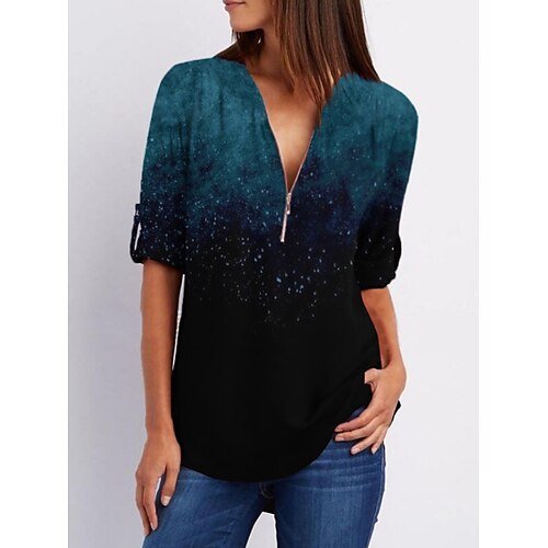 Women's Blouse Shirt Green Blue Purple Color Gradient Quarter Zip Print Long Sleeve Casual Weekend Basic V Neck Regular S
Women's Blouse Shirt Green Blue Purple Color Gradient Quarter Zip Print Long Sleeve Casual Weekend Basic V Neck Regular S