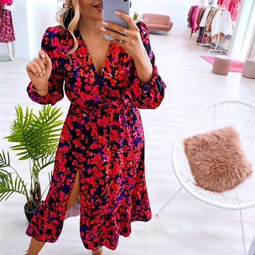Women's Casual Dress A Line Dress Midi Dress Black Purple Red Long Sleeve Floral Split Print Fall Winter V Neck Casual 2022 S M L XL XXL
Women's Casual Dress A Line Dress Midi Dress Black Purple Red Long Sleeve Floral Split Print Fall Winter V Neck Casual 2022 S M L XL XXL