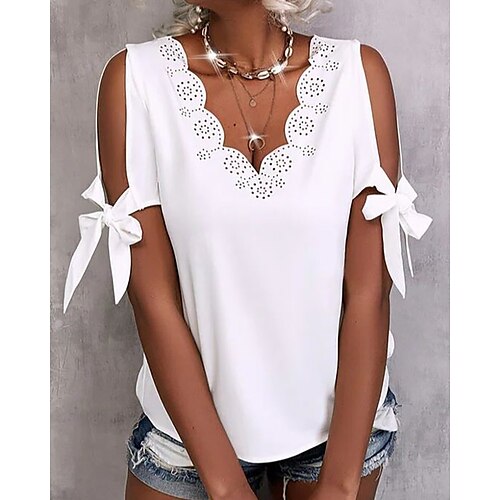 Women's Shirt White Plain Lace up Cut Out Short Sleeve Daily Weekend Streetwear Casual V Neck Regular S
Women's Shirt White Plain Lace up Cut Out Short Sleeve Daily Weekend Streetwear Casual V Neck Regular S