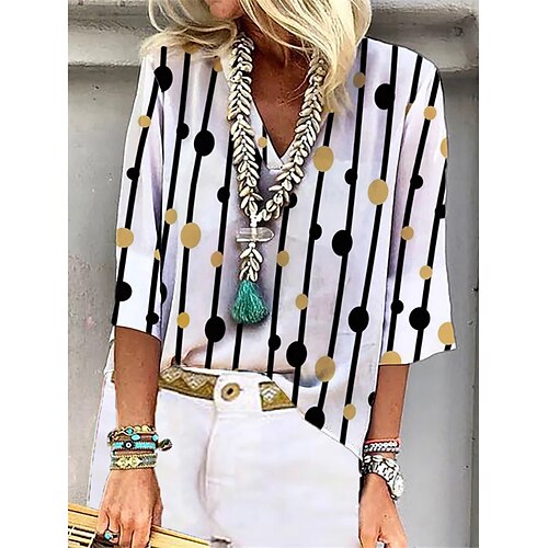 Women's Blouse Polka Dot Casual Holiday Blouse Shirt 3/4 Length Sleeve Patchwork Print V Neck Elegant White S / 3D Print
Women's Blouse Polka Dot Casual Holiday Blouse Shirt 3/4 Length Sleeve Patchwork Print V Neck Elegant White S / 3D Print