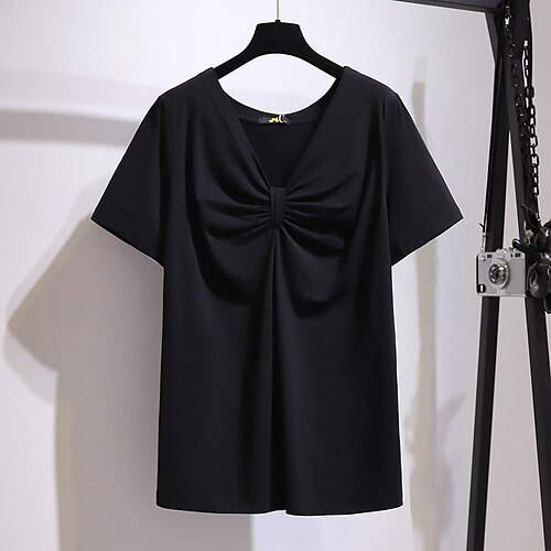 Women's Plus Size Tops Blouse Shirt Plain Bow Short Sleeve V Neck Basic Daily Going out Cotton Spring Summer Black LightBlue
Women's Plus Size Tops Blouse Shirt Plain Bow Short Sleeve V Neck Basic Daily Going out Cotton Spring Summer Black LightBlue