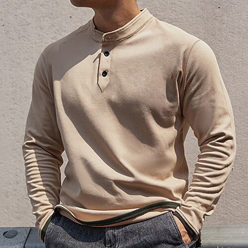 Men's Henley Shirt Solid Color Henley Khaki Street Holiday Long Sleeve Button-Down Clothing Apparel Casual Comfortable / Spring
Men's Henley Shirt Solid Color Henley Khaki Street Holiday Long Sleeve Button-Down Clothing Apparel Casual Comfortable / Spring
