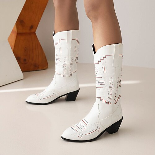 Women's Boots Cowboy Boots Mid Calf Boots Embroidery Chunky Heel Round Toe Vintage Daily PU Leather Loafer Fall Winter Embroidered Dark Brown White Black
Women's Boots Cowboy Boots Mid Calf Boots Embroidery Chunky Heel Round Toe Vintage Daily PU Leather Loafer Fall Winter Embroidered Dark Brown White Black