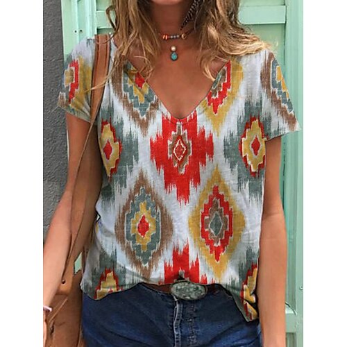 Women's T shirt Tee Geometric Casual Weekend Bohemian Theme T shirt Tee Short Sleeve Print V Neck Boho Green Blue Gray S
Women's T shirt Tee Geometric Casual Weekend Bohemian Theme T shirt Tee Short Sleeve Print V Neck Boho Green Blue Gray S
