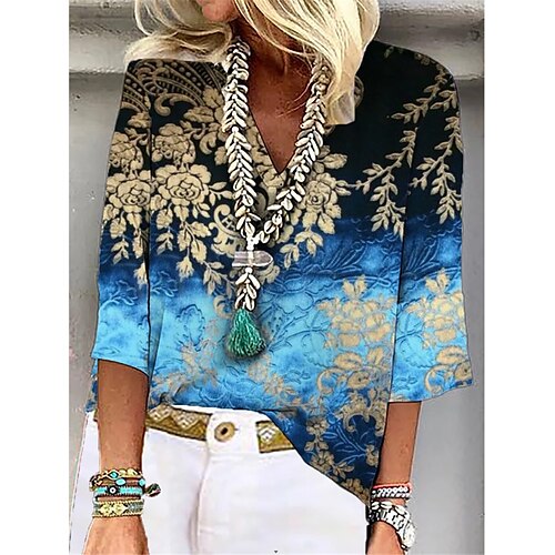 Women's Blouse Flower Casual Daily Holiday Blouse Shirt 3/4 Length Sleeve Patchwork Print V Neck Elegant Ethnic Blue S / 3D Print
Women's Blouse Flower Casual Daily Holiday Blouse Shirt 3/4 Length Sleeve Patchwork Print V Neck Elegant Ethnic Blue S / 3D Print