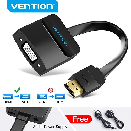 

Vention 1080P HDMI to VGA Adapter Male to Female VGA to HDMI for PS4 Laptop TV Box Projector with 3.5 Jack Aux Cable HDMI to VGA