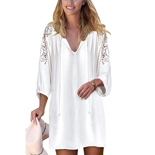 solid color long-sleeved beach bikini blouse women's european and american foreign trade v-neck pullover lace hollow skirt 421346
solid color long-sleeved beach bikini blouse women's european and american foreign trade v-neck pullover lace hollow skirt 421346