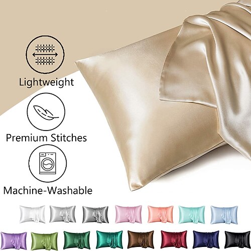 

Satin Pillowcases Set of 2 Various Sizes and Colors Super Soft and Cozy, Wrinkle, Fade, Stain Resistant with Envelope Closure Suit