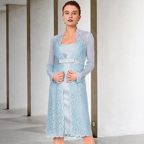 Two Piece Sheath / Column Mother of the Bride Dress Elegant Spaghetti Strap Strapless Knee Length Lace Charmeuse Sleeveless Jacket Dresses with Sash / Ribbon Bow(s) 2022
Two Piece Sheath / Column Mother of the Bride Dress Elegant Spaghetti Strap Strapless Knee Length Lace Charmeuse Sleeveless Jacket Dresses with Sash / Ribbon Bow(s) 2022