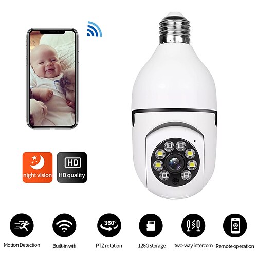1080P HD Smart Camera Wireless 2.4GWIFI Full Color Bulb Camera Home HD Night Vision
1080P HD Smart Camera Wireless 2.4GWIFI Full Color Bulb Camera Home HD Night Vision