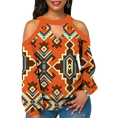 Women's Blouse Graphic Casual Weekend Bohemian Theme Blouse Long Sleeve Cold Shoulder Print V Neck Boho Orange Red S / 3D Print
Women's Blouse Graphic Casual Weekend Bohemian Theme Blouse Long Sleeve Cold Shoulder Print V Neck Boho Orange Red S / 3D Print
