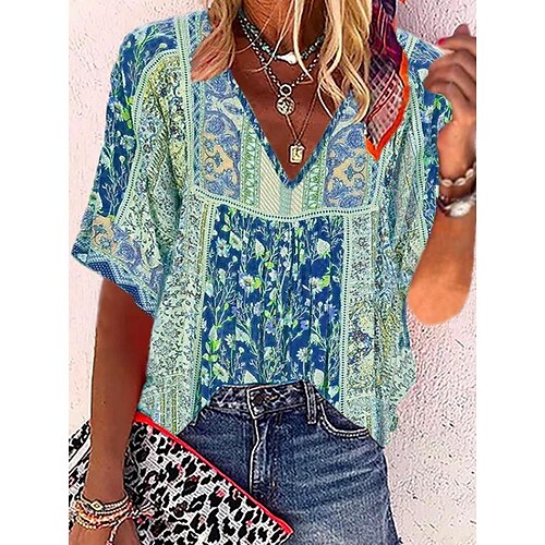Women's Blouse Floral Holiday Weekend Floral Blouse Shirt Short Sleeve Print V Neck Casual Streetwear Green Blue Pink S / 3D Print
Women's Blouse Floral Holiday Weekend Floral Blouse Shirt Short Sleeve Print V Neck Casual Streetwear Green Blue Pink S / 3D Print