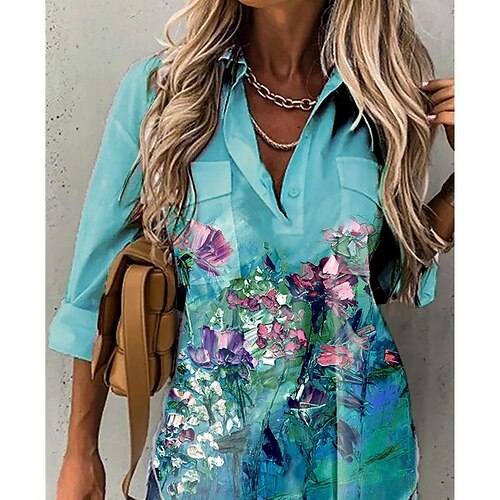 Women's Blouse Floral Daily Weekend Blouse Shirt Long Sleeve Pocket Button Shirt Collar Casual Streetwear Light Blue S
Women's Blouse Floral Daily Weekend Blouse Shirt Long Sleeve Pocket Button Shirt Collar Casual Streetwear Light Blue S