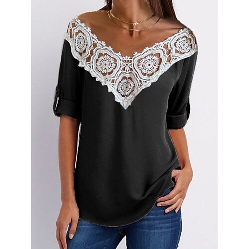 Women's Blouse Plain Daily Weekend Blouse Shirt Half Sleeve Lace Patchwork V Neck Casual White Black Wine S
Women's Blouse Plain Daily Weekend Blouse Shirt Half Sleeve Lace Patchwork V Neck Casual White Black Wine S