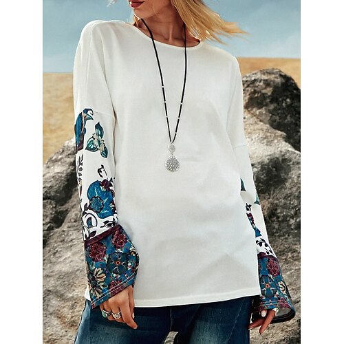 Women's T shirt Tee Color Block Flower Casual Weekend T shirt Tee Long Sleeve Patchwork Print Round Neck Basic White S
Women's T shirt Tee Color Block Flower Casual Weekend T shirt Tee Long Sleeve Patchwork Print Round Neck Basic White S