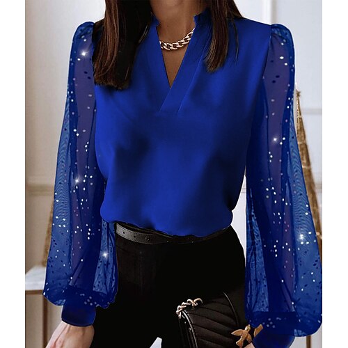 Women's Blouse Shirt Blue Plain Patchwork Rhinestone Long Sleeve Office Business Streetwear Casual V Neck Regular S
Women's Blouse Shirt Blue Plain Patchwork Rhinestone Long Sleeve Office Business Streetwear Casual V Neck Regular S