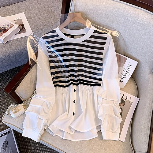 Women's Plus Size Tops Blouse Shirt Striped Color Block Button Print Long Sleeve Crewneck Streetwear Daily Vacation Cotton Blend Fall Winter White Black
Women's Plus Size Tops Blouse Shirt Striped Color Block Button Print Long Sleeve Crewneck Streetwear Daily Vacation Cotton Blend Fall Winter White Black