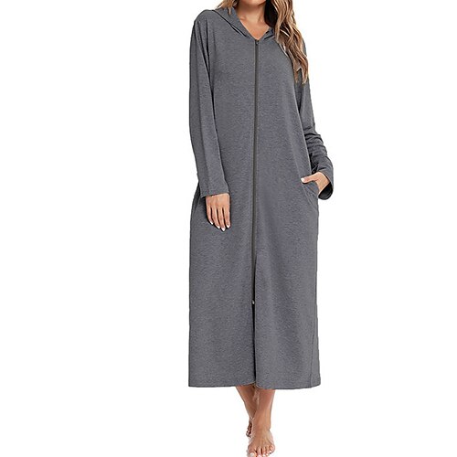 Women's Nightgown Nighty Pure Color Comfort Home Bed Cotton Warm Hoodie Long Sleeve Fall Winter Black Gray
Women's Nightgown Nighty Pure Color Comfort Home Bed Cotton Warm Hoodie Long Sleeve Fall Winter Black Gray