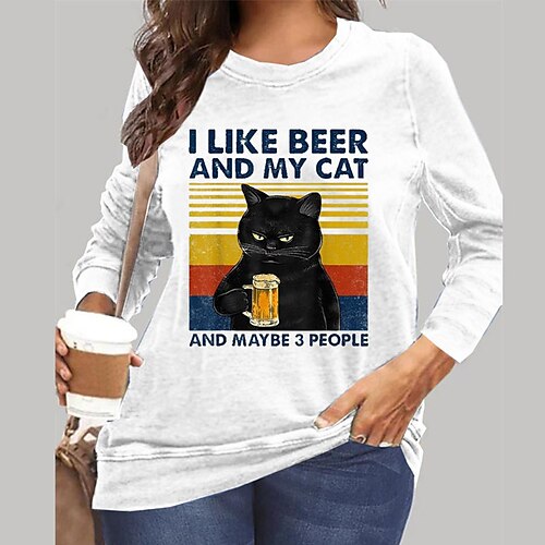 Women's Plus Size Tops Pullover Sweatshirt Cat Letter Print Long Sleeve Crewneck Streetwear Daily Vacation Microfiber Fall Winter White
Women's Plus Size Tops Pullover Sweatshirt Cat Letter Print Long Sleeve Crewneck Streetwear Daily Vacation Microfiber Fall Winter White