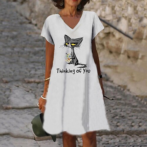 Women's Shift Dress Knee Length Dress White Short Sleeve Cat Letter Animal Print Spring Summer V Neck Casual Vacation 2022 S M L XL XXL 3XL
Women's Shift Dress Knee Length Dress White Short Sleeve Cat Letter Animal Print Spring Summer V Neck Casual Vacation 2022 S M L XL XXL 3XL