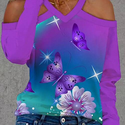 Women's Blouse Graphic Butterfly 3D Casual Weekend Blouse Long Sleeve Cold Shoulder Print V Neck Basic Green Gray Fuchsia S / 3D Print
Women's Blouse Graphic Butterfly 3D Casual Weekend Blouse Long Sleeve Cold Shoulder Print V Neck Basic Green Gray Fuchsia S / 3D Print