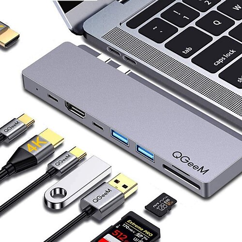 

QGeeM USB C Hub Dock for Macbook Pro Xiaomi SD TF Micro SD Card Readers Dual HDMI PD Multi 3.0 USB Hub Type C Charger Adapter Splitter Type-C Hub for Laptops Tablets iPad Pro Computer P