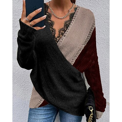 Women's Pullover Sweater jumper Jumper Crochet Knit Cropped Knitted Color Block V Neck Casual Daily Holiday Winter Fall Dark Gray S M L / Long Sleeve / Regular Fit
Women's Pullover Sweater jumper Jumper Crochet Knit Cropped Knitted Color Block V Neck Casual Daily Holiday Winter Fall Dark Gray S M L / Long Sleeve / Regular Fit