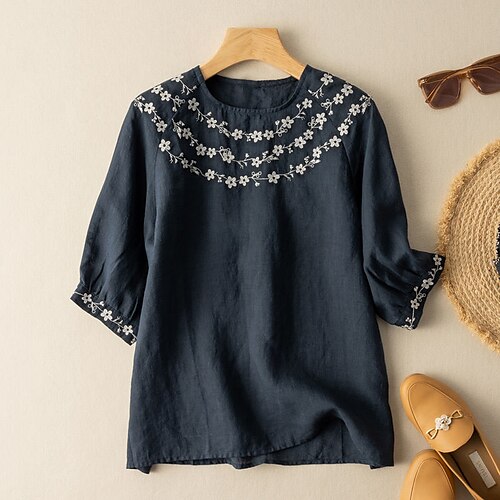 Women's Plus Size Tops Blouse Shirt Floral Embroidered Half Sleeve Crewneck Basic Vintage Streetwear Daily Going out Cotton Fall Spring White Navy Blue
Women's Plus Size Tops Blouse Shirt Floral Embroidered Half Sleeve Crewneck Basic Vintage Streetwear Daily Going out Cotton Fall Spring White Navy Blue