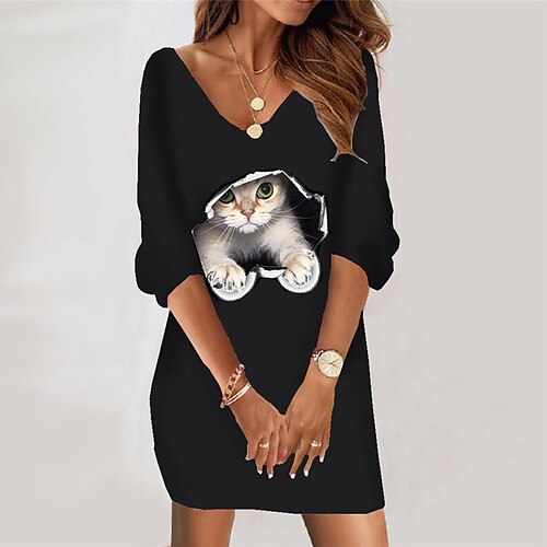 Women's Bodycon Sheath Dress Short Mini Dress Black 3/4 Length Sleeve Cat Animal Print Fall Winter V Neck Casual Vacation Loose 2022 S M L XL XXL 3XL / Casual Dress
Women's Bodycon Sheath Dress Short Mini Dress Black 3/4 Length Sleeve Cat Animal Print Fall Winter V Neck Casual Vacation Loose 2022 S M L XL XXL 3XL / Casual Dress