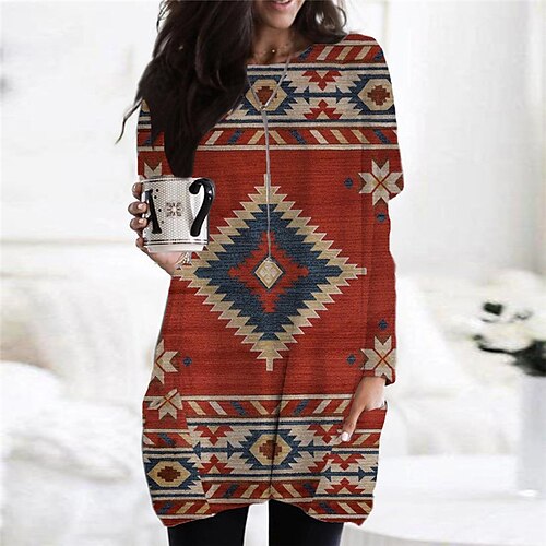 Women's Shift Dress Casual Dress Short Mini Dress Red Long Sleeve Geometric Pocket Print Fall Winter Crew Neck Casual Vacation Vintage Loose 2022 S M L XL XXL 3XL
Women's Shift Dress Casual Dress Short Mini Dress Red Long Sleeve Geometric Pocket Print Fall Winter Crew Neck Casual Vacation Vintage Loose 2022 S M L XL XXL 3XL