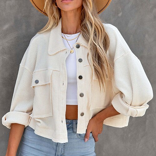 Women's Casual Jacket Windproof Warm Outdoor Street Daily Vacation Button Pocket Single Breasted Lapel Simple Modern Street Style Shacket Solid Color Regular Fit Outerwear Long Sleeve Winter Fall
Women's Casual Jacket Windproof Warm Outdoor Street Daily Vacation Button Pocket Single Breasted Lapel Simple Modern Street Style Shacket Solid Color Regular Fit Outerwear Long Sleeve Winter Fall