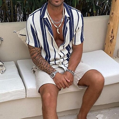 Men's Shirt Striped Turndown Street Casual Button-Down Short Sleeve Tops Casual Fashion Comfortable Blue / White / Beach
Men's Shirt Striped Turndown Street Casual Button-Down Short Sleeve Tops Casual Fashion Comfortable Blue / White / Beach