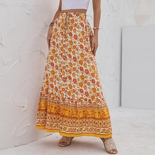 Women's Skirt Swing Maxi Polyester Yellow Light Green Red Skirts Drawstring Split Long Boho Casual Daily Weekend S M L / Loose Fit / Print
Women's Skirt Swing Maxi Polyester Yellow Light Green Red Skirts Drawstring Split Long Boho Casual Daily Weekend S M L / Loose Fit / Print