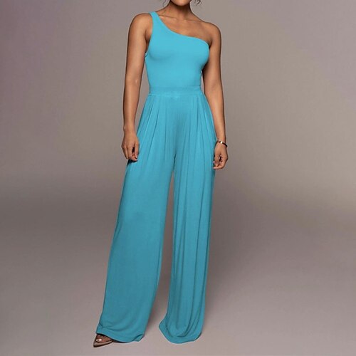 Women's Jumpsuit High Waist Solid Color One Shoulder Casual Street Daily Regular Fit Sleeveless White Blue Purple S M L Spring
Women's Jumpsuit High Waist Solid Color One Shoulder Casual Street Daily Regular Fit Sleeveless White Blue Purple S M L Spring