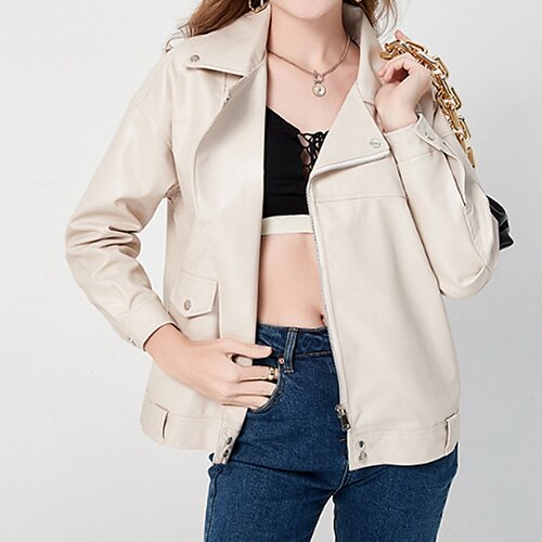 Women's Faux Leather Jacket Warm Outdoor Vacation Going out Zipper Pocket Zipper Turndown Chic & Modern Street Style Solid Color Regular Fit Outerwear Long Sleeve Winter Fall Black Khaki S M L XL XXL
Women's Faux Leather Jacket Warm Outdoor Vacation Going out Zipper Pocket Zipper Turndown Chic & Modern Street Style Solid Color Regular Fit Outerwear Long Sleeve Winter Fall Black Khaki S M L XL XXL