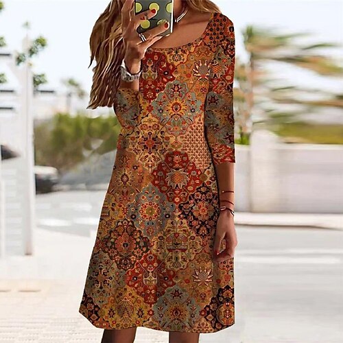Women's A Line Dress Casual Dress Knee Length Dress Gray Orange 3/4 Length Sleeve Floral Geometric Print Fall Winter Round Neck 2022 S M L XL XXL
Women's A Line Dress Casual Dress Knee Length Dress Gray Orange 3/4 Length Sleeve Floral Geometric Print Fall Winter Round Neck 2022 S M L XL XXL
